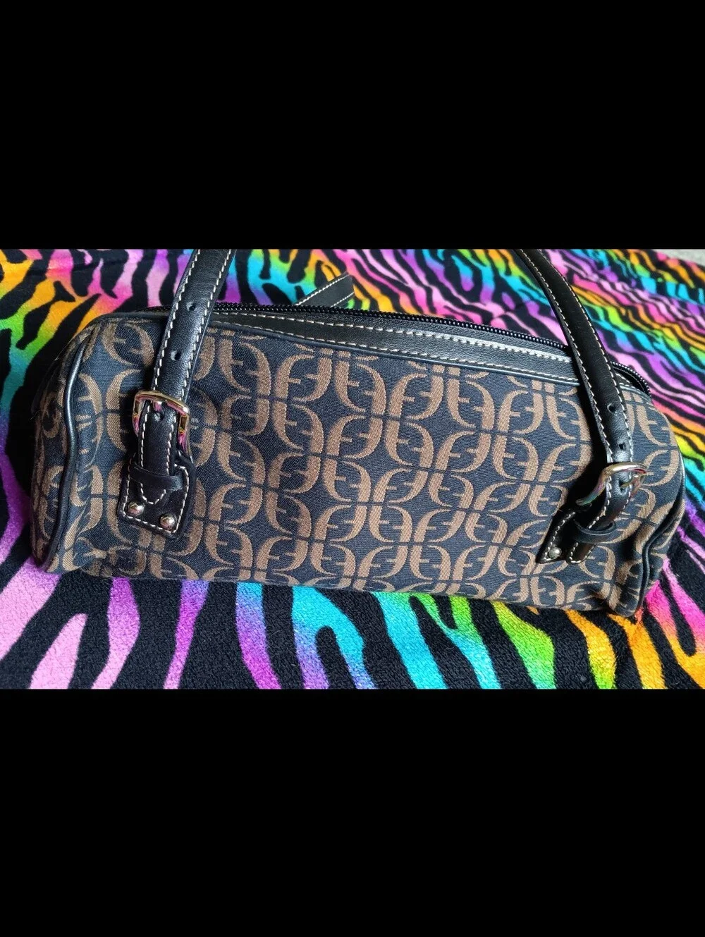 🖤 Y2K Fossil Monogram Jacquard Canvas Shoulder Bag Purse Vintage SL 8009